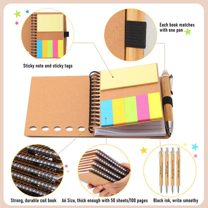 Honoson 10 Set Employee Appreciation Gifts Bulk Inspirational Notebook with Sticky Note and Bamboo Pen Set Thank You Gifts for Coworkers Team Staff Group Office Teacher (Kraft)