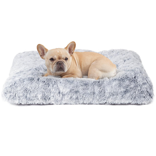 EHEYCIGA Calming Dog Bed Medium, Fluffy Anti Anxiety Washable Cushion Bed for Crate, Dog Mat Mattress with Anti-Slip Bottom, Grey, 75x50x7.5cm