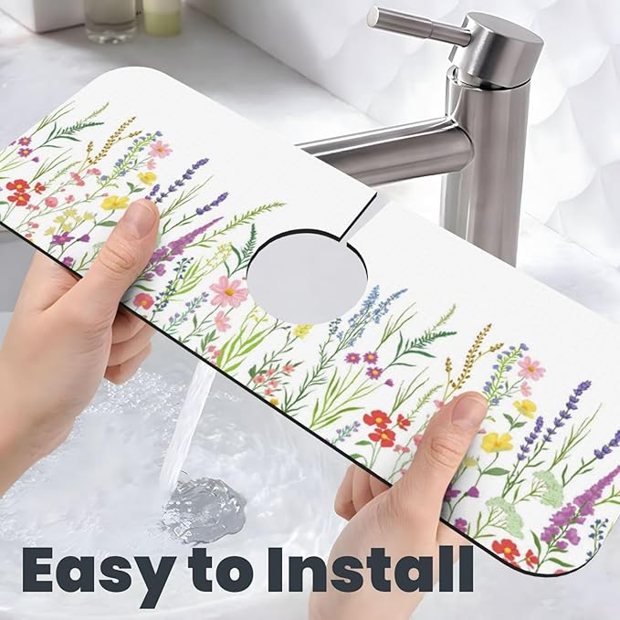 Wildflowers Floral Flower Kitchen Sink Splash Guard Faucet Mat Super Absorbent