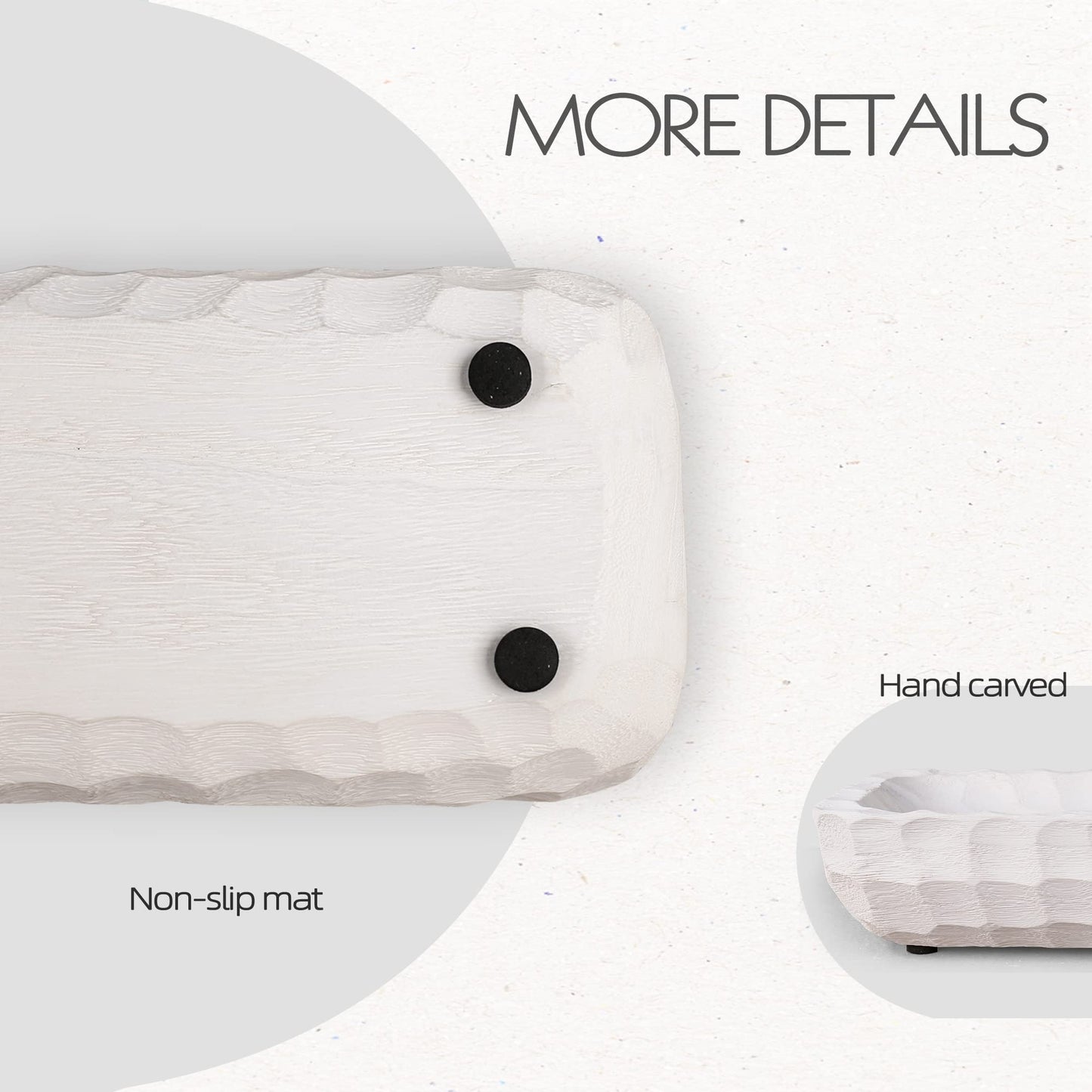 Decorative Bowl for Home Decor, Long Dough Bowl with Hand Carved Irregular Texture, Unique Table Centerpieces, Wooden Home Decor Accents for Farmhouse Boho Rustic Style(16.1"x 5.5" Washed White)