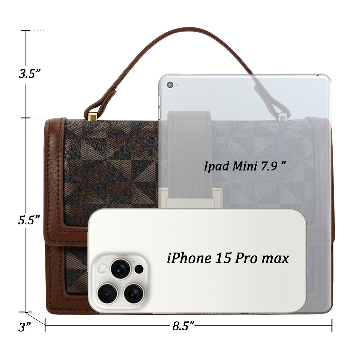 KKXIU Crossbody Bags for Women - Top Handle Purses for Lady, Leather Handbags Shoulder Clutch with Adjustable Shoulder Strap (Brown Checkered)