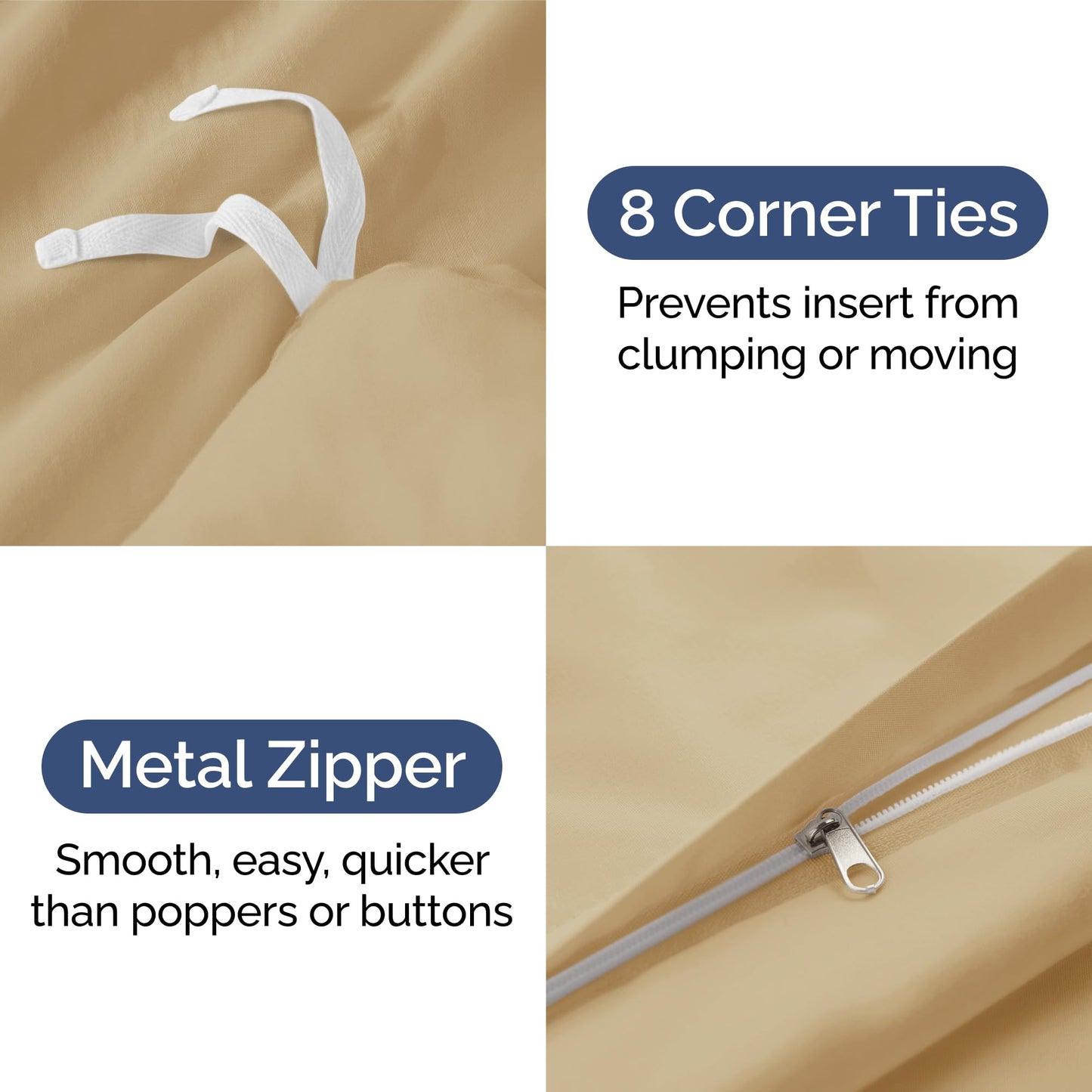 Duvet Cover Queen Size Set - Extra Soft Queen Duvet Cover 90" x 90" with 2 Pillow Shams - Hotel Luxury, Easy Care and Fade Free w/ Zipper Closures & Ties - All Season, Comfy, Cozy & Breathable (Beige)
