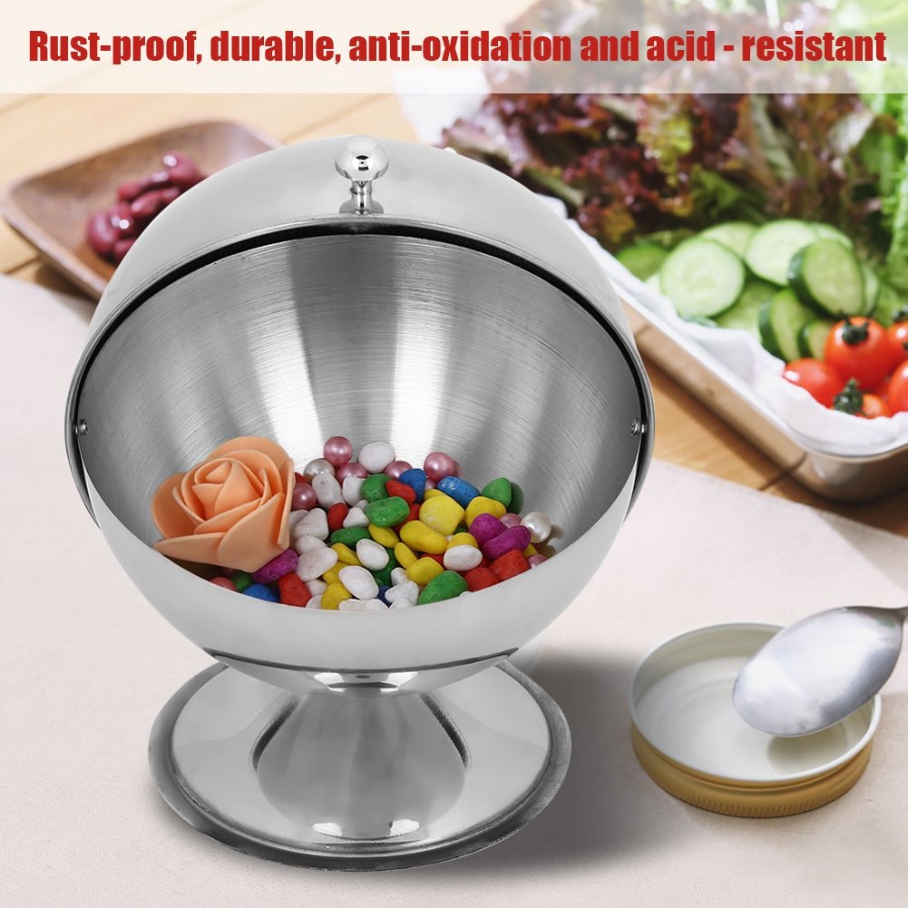 Zerodis Stainless Steel Spherical Seasoning Bottle Sugar Bowl Snack Cans Storage Container for Restaurant Kitchen
