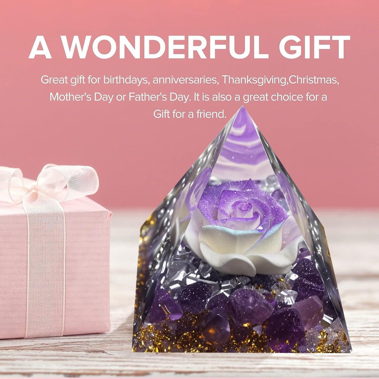 Crystal Ogan Pyramid for Positive Energy, Orgonite Amethyst Stones Crystals Pyramid Chakra Reiki Meditation Attracts Lucky and Success (Purple-Blue&Amethyst)