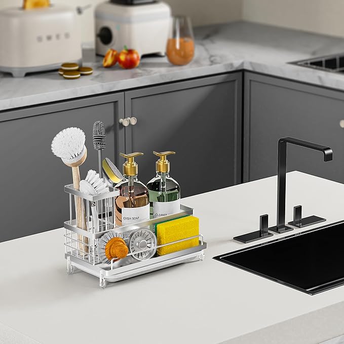 Cisily Stainless Steel Kitchen Sink Caddy Organizer, Sponge Holder