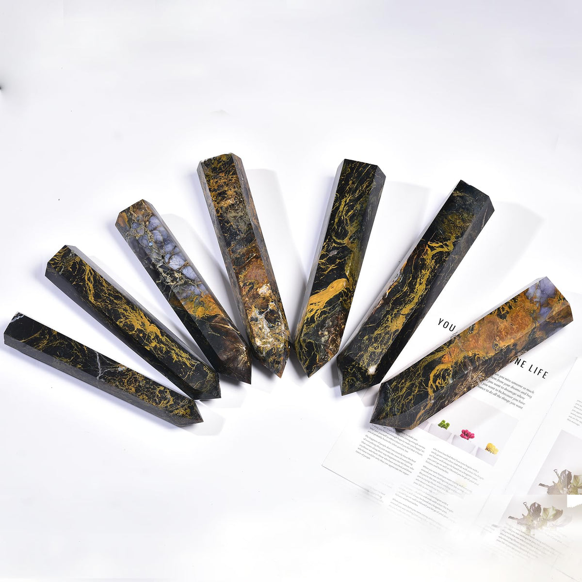 JIC Gem Extra Large 6 Faceted Pietersite Healing Crystal Obelisk Tower Points Quartz Crystals Tower Wand Decor Reiki Chakra Meditation 3.5-4.0 Lbs