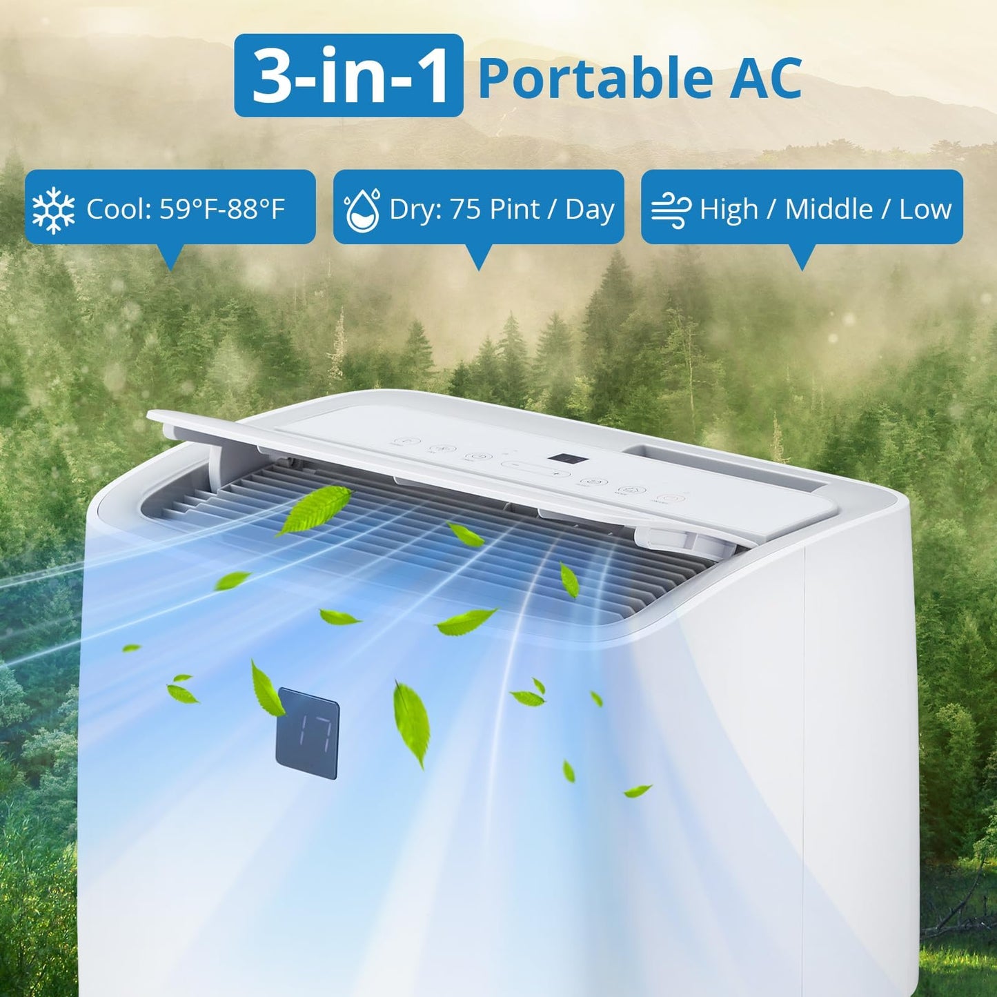 Portable Air Conditioners, 14000 BTU Portable AC, Cools up to 750 Sq. Ft 3-in-1 Mobile AC for Room with Dehumidifier Fan Sleep Mode, 24H Timer, Remote Control, and Window Installation Kit Included