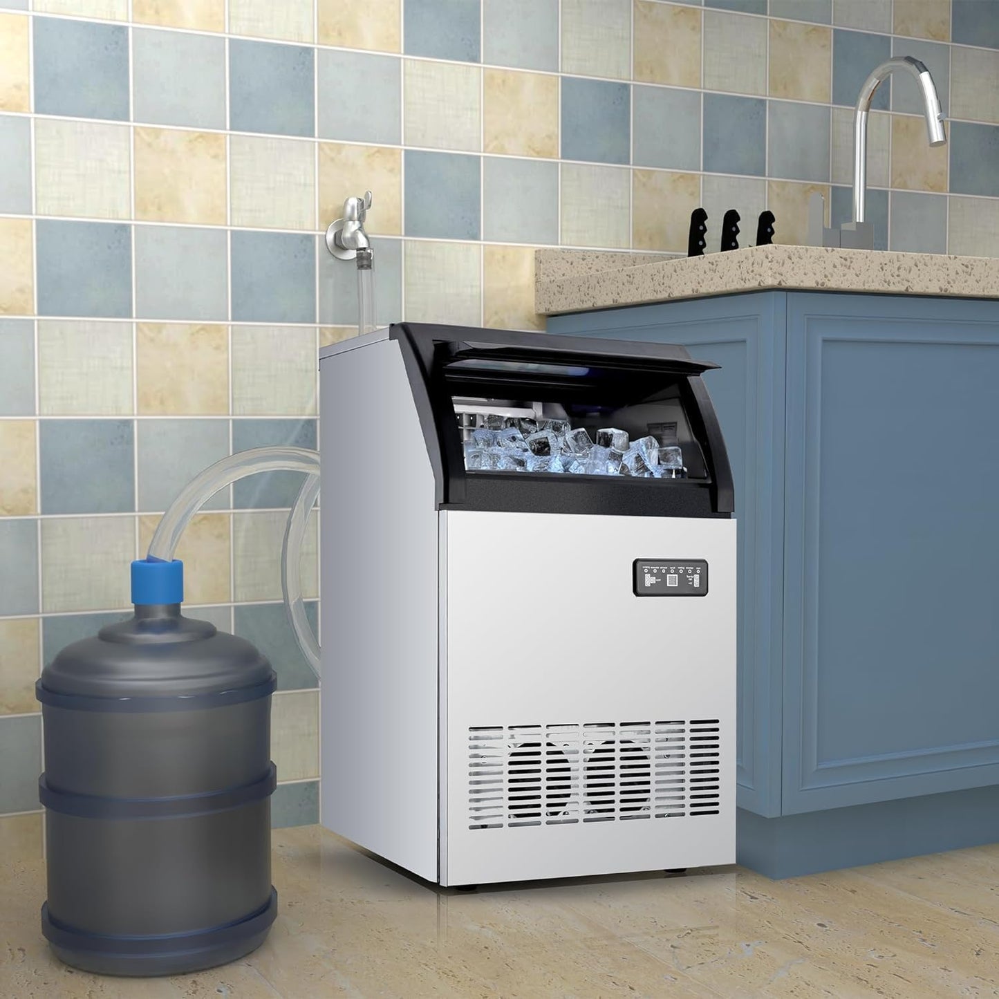155LBS/24H Commercial Ice Maker Machine,Stainless Steel Under Counter Ice Machine with 33lbs Ice Storage Capacity,Freestanding Ice Maker,Ice Scoop, Quiet Compressor for Home and Business