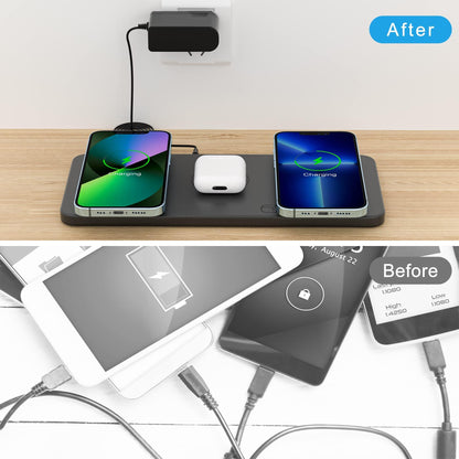 Magnetic Wireless Charger Pad - 3 in 1 Fast Mag-Safe Charging Station for iPhone 17/16/15/14/13/12 Series, AirPods 4/3/2 Pro, 15W Wireless Charging Mat/Pad for Apple Multiple Devices(with Adapter)