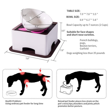 WZ PET Raised Ceramic Dog Feeding Bowl,Adjustable Elevated Dog Bowls Set Anti-Slip,Standing Pet Feeding Dish for Small Medium Dogs and Cats,White