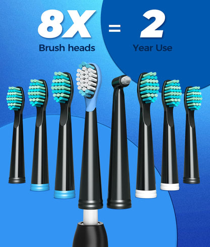 Rotating Electric Toothbrush for Adults with 8 Brush Heads (2 Types), 4 Modes Deep Clean Electric Toothbrush with Rechargeable Power and 2 Min Smart Timer, Rechargeable Last 25 Days (ZZZZZZZZ)