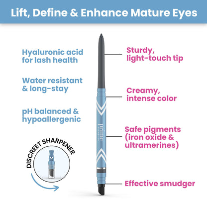 Prime Prometics PrimeEyes Glide Eyeliner for Mature Women – Water-Resistant, Long-Stay and Mess-Proof – Gel Cream Texture, Discreet Sharpener and Effective Smudger (Wood (Brown))