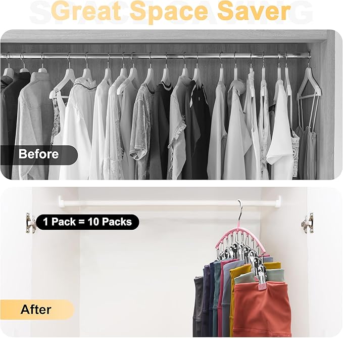 Metal Yoga Pants Hangers 1 Pack w/10 Clips Holds 10 Leggings, Space Saving