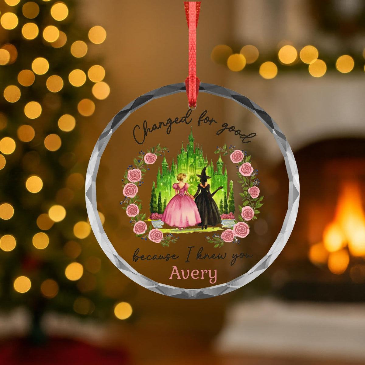 Wicked Christmas Glass Ornament, Elphaba Glinda Ornament, Change for Good, Friendship Broadway Wicked Musical (Ceramic 2 Side, 1)
