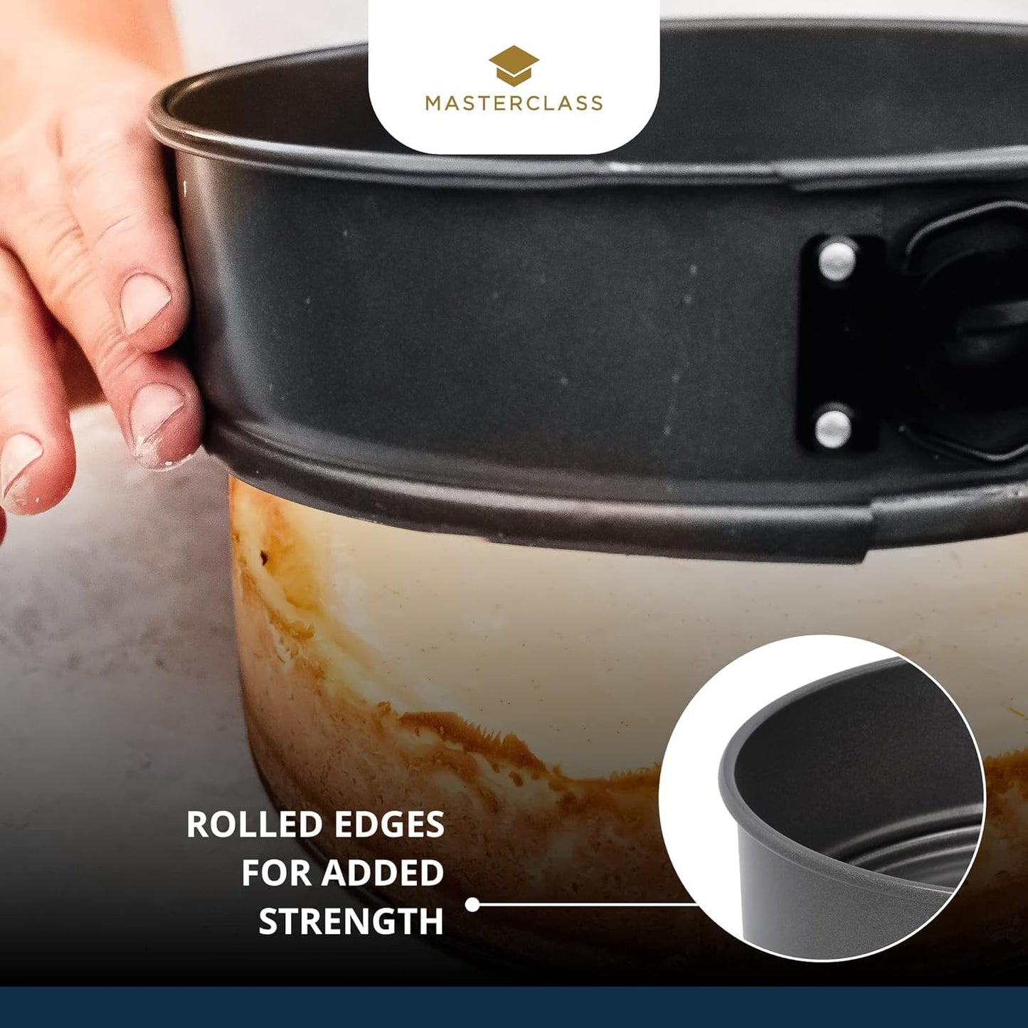 MasterClass 2 cm Springform Cake Tin with PTFE, PFOA and BPA Free Non Stick, Robust 1mm Thick Carbon Steel and Loose Base, 8 Inch Round Pan, Grey