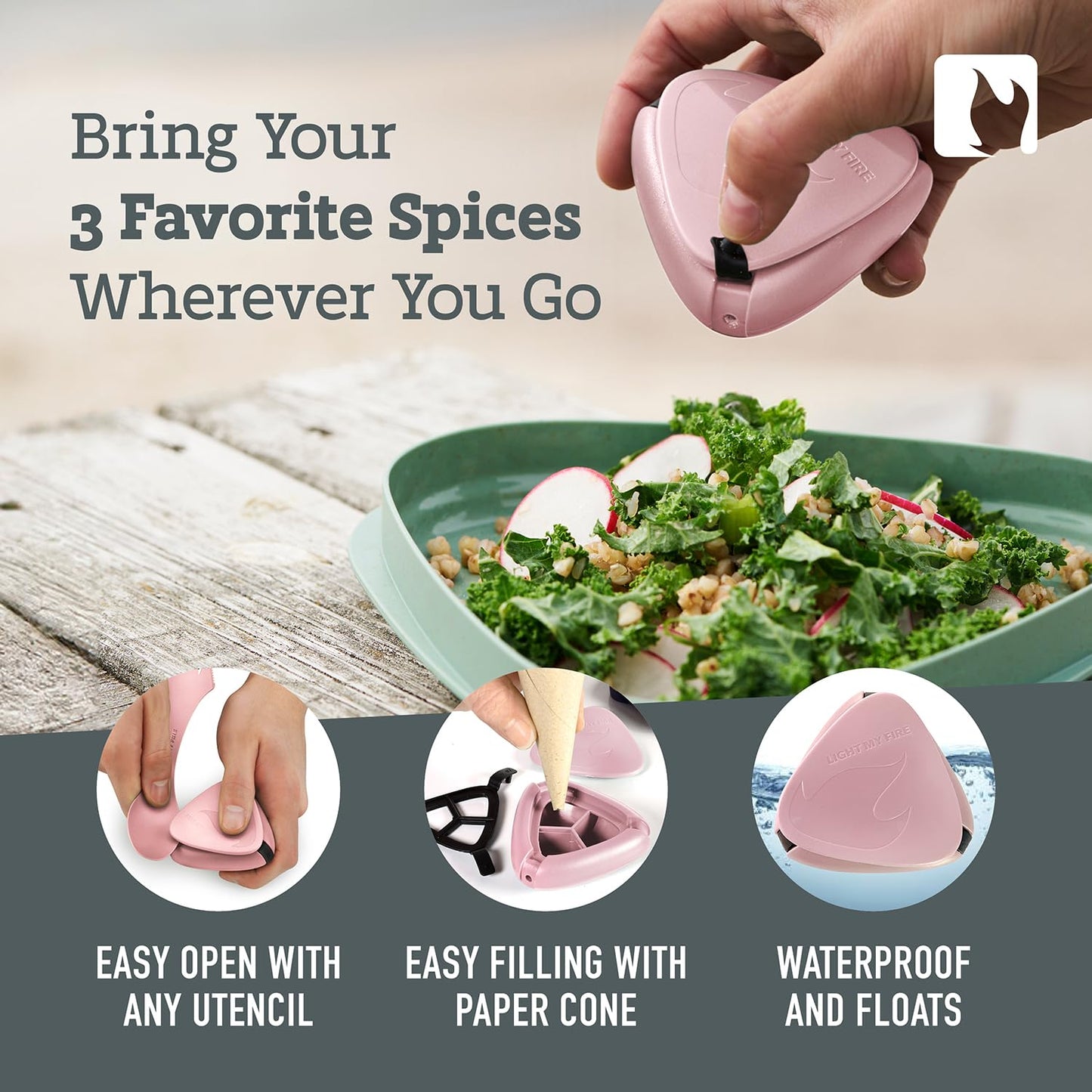 Light My Fire Salt & Pepper Shakers — Travel Salt and Pepper Shakers — Travel Spice Kit Portable Spice Shaker — Multi Spice Container and Salt Dispenser for Outdoor Picnic Camping BPA-Free, Dustypink