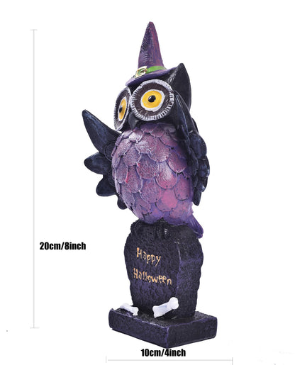 voiyio Resin Owl Statue Decor Home Indoor Halloween Party Decoration Figurine with Witch Hat Room Table Decoration Aesthetic Works of Art of Plastic (Purple)
