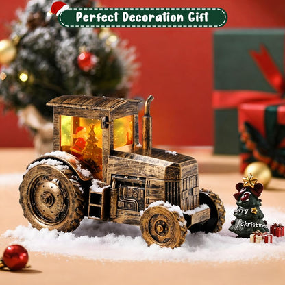 Christmas Musical Tractor Snow Globe with Santa Scene, Retro LED Holiday Decoration with 8 Christmas Songs, 6H Timer and Warm Lights, Festive Gift, Tabletop Decor