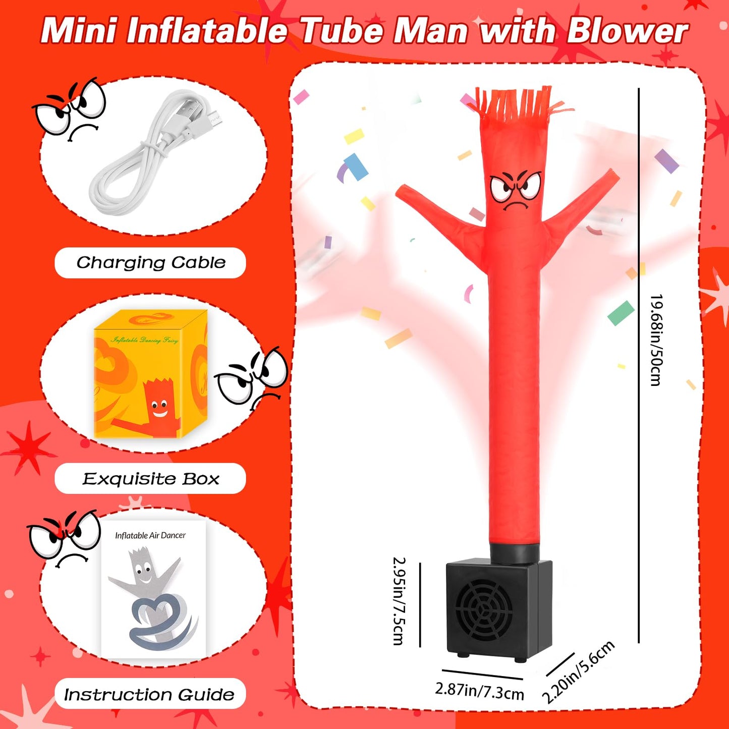 HOMQYTE Mini Inflatable Tube Man Novelty Gag Gifts Wacky Waving Inflatable Tube Guy Desktop with Blower for Christmas White Elephant Gift (Red)