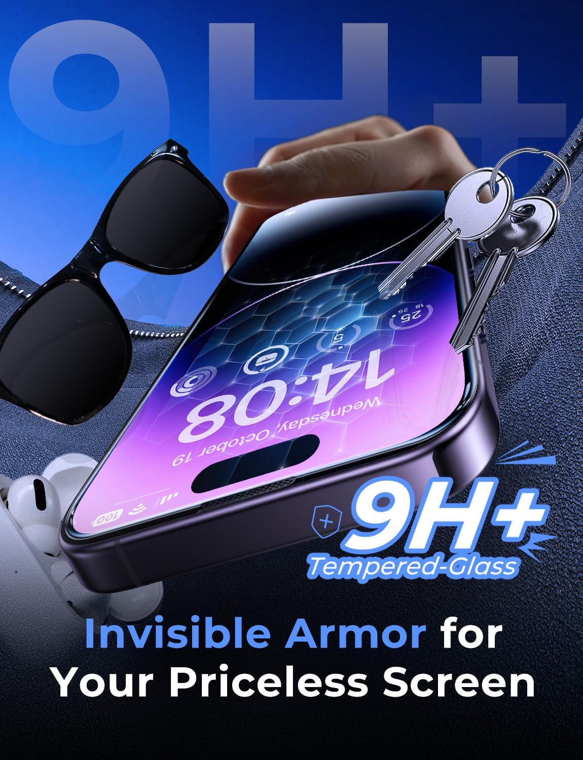 MAGIC JOHN 2 Pack for iPhone 14 Pro Max 6.7 inch Tempered Glass Screen Protector, Auto Dust-Elimination Installation, Bubble Free, Dynamic Island Compatible, HD Clear, Easy Installation
