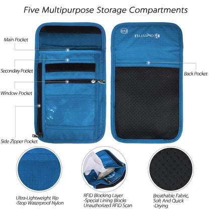 OMYSTYLE Neck Wallet, RFID Passport Holder for Travel, Adjustable Neck Strap, Waterproof Neck Pouch for Men & Women to Keep Cash, Credit Cards and Documents Safe, Blue (8x6)
