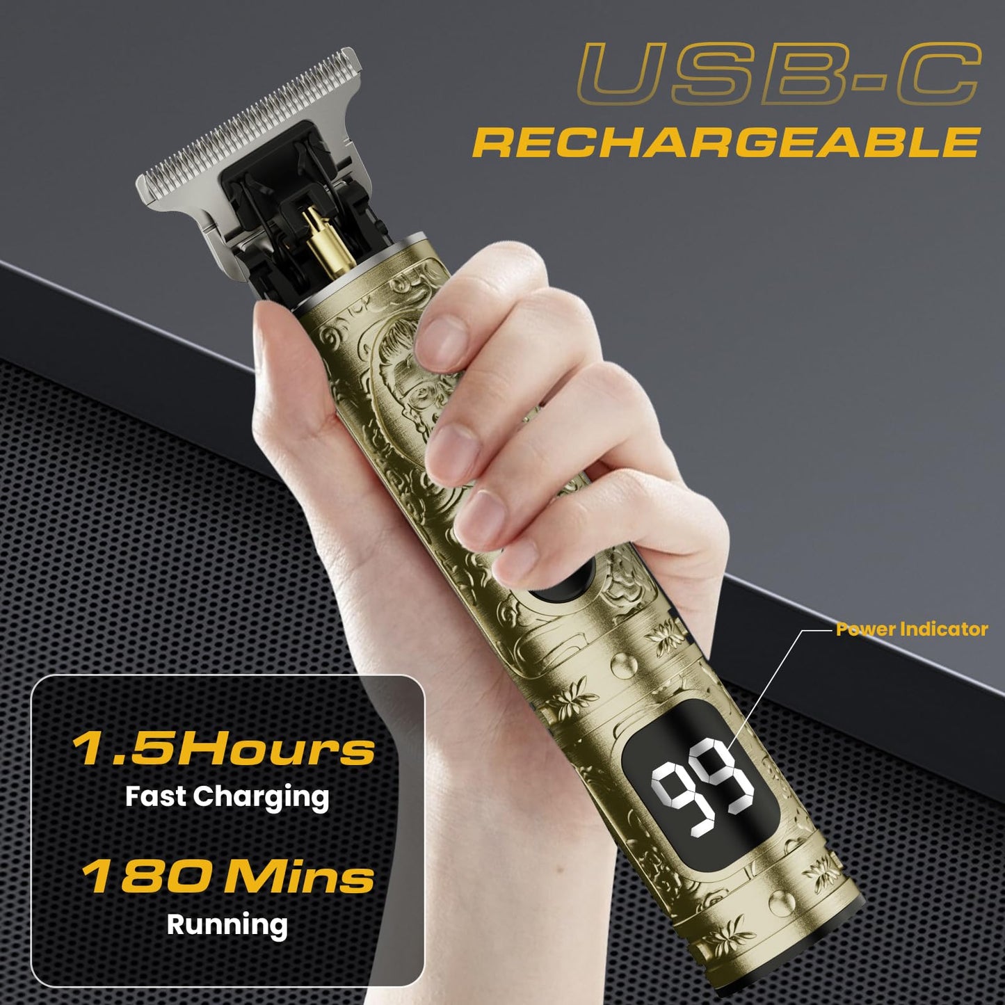 Hair Clippers for Men, Professional Hair Trimmer Barber Cordless Zero Gapped Hair Clippers with LCD Display, Mens Gifts Beard Trimmer T Liners Shavers Edgers Clipper for Hair Cutting - Gold