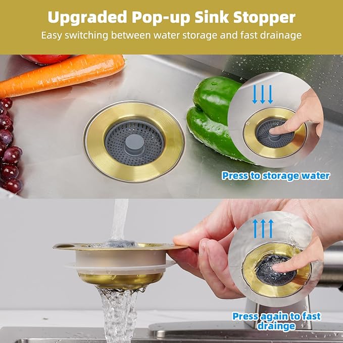 Hibbent 2 Pack Upgraded 3 in 1 Kitchen Sink Drain Strainer and Stopper Combo