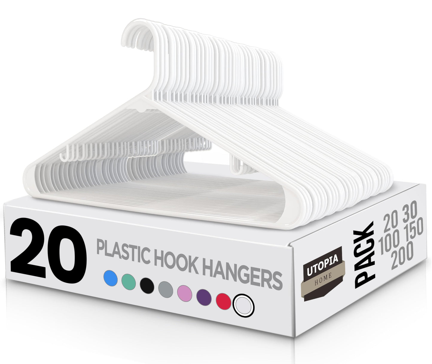 Utopia Home Plastic Hangers 20 Pack - Clothes Hanger with Hooks - Durable & Space Saving (White)