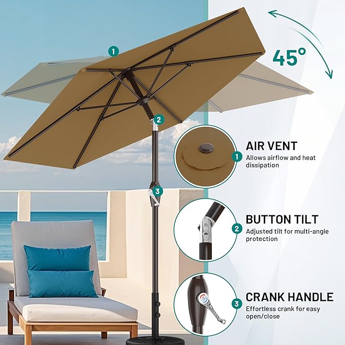 AreShark 7.5FT Patio Umbrella Table Market Umbrella with 6 Sturdy Ribs, Button Tilt/Crank, Heavy-Duty Outdoor Umbrellas for Pool, Deck, Garden and Backyard, Khaki