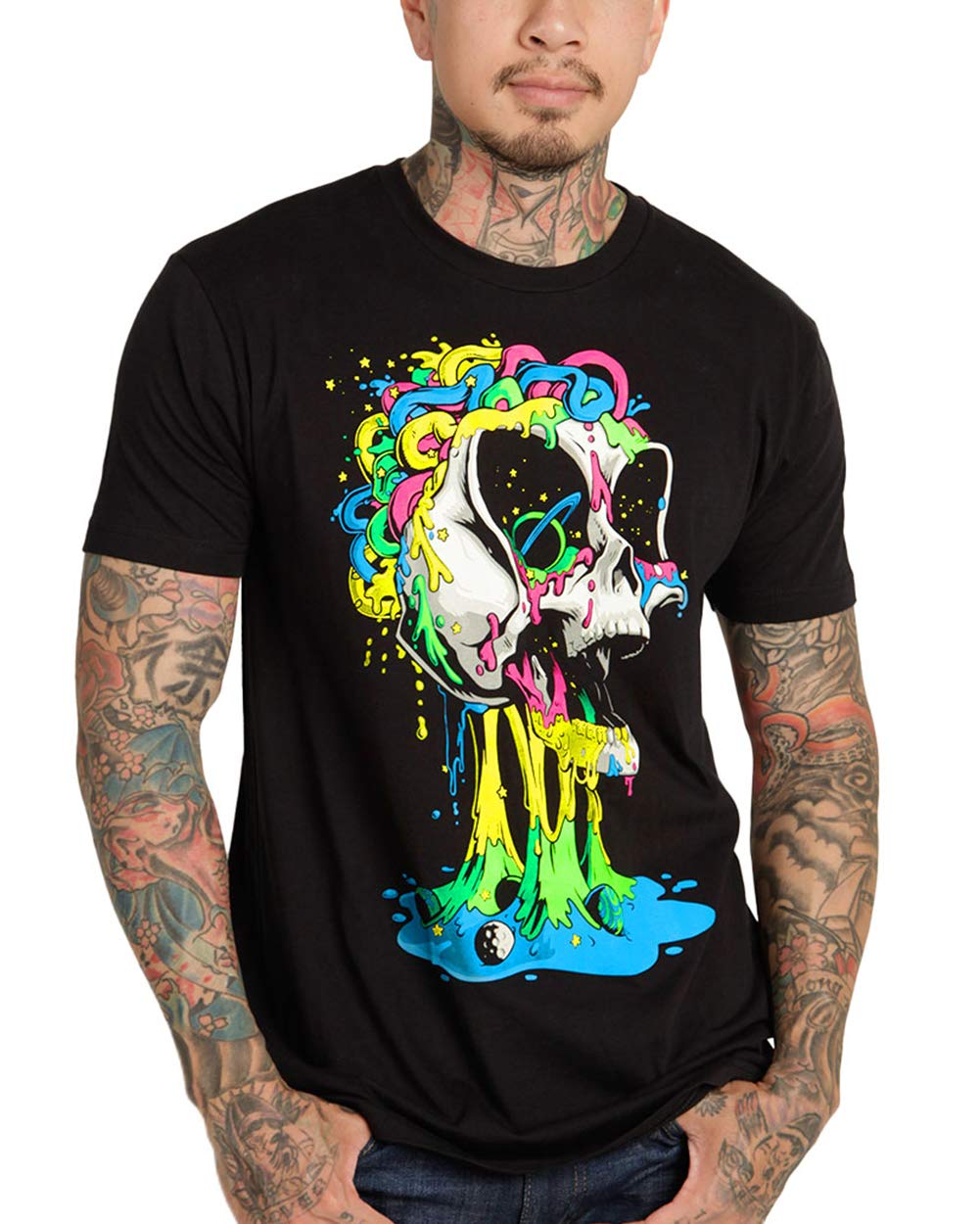 INTO THE AM Brain Invader Men's Tee - Nature Themed Graphic T-Shirts (Black, Large)