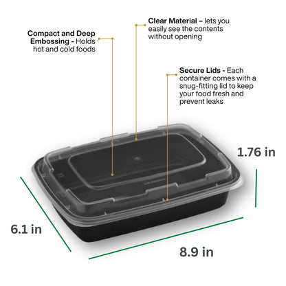 ProTakeOut Meal Prep Containers [30 Pack] Rectangular Food Storage Containers with Lids, Bento Box, BPA Free, Stackable, Microwave/Dishwasher/Freezer Safe To Go Food Containers for Meal Prep (28 oz)