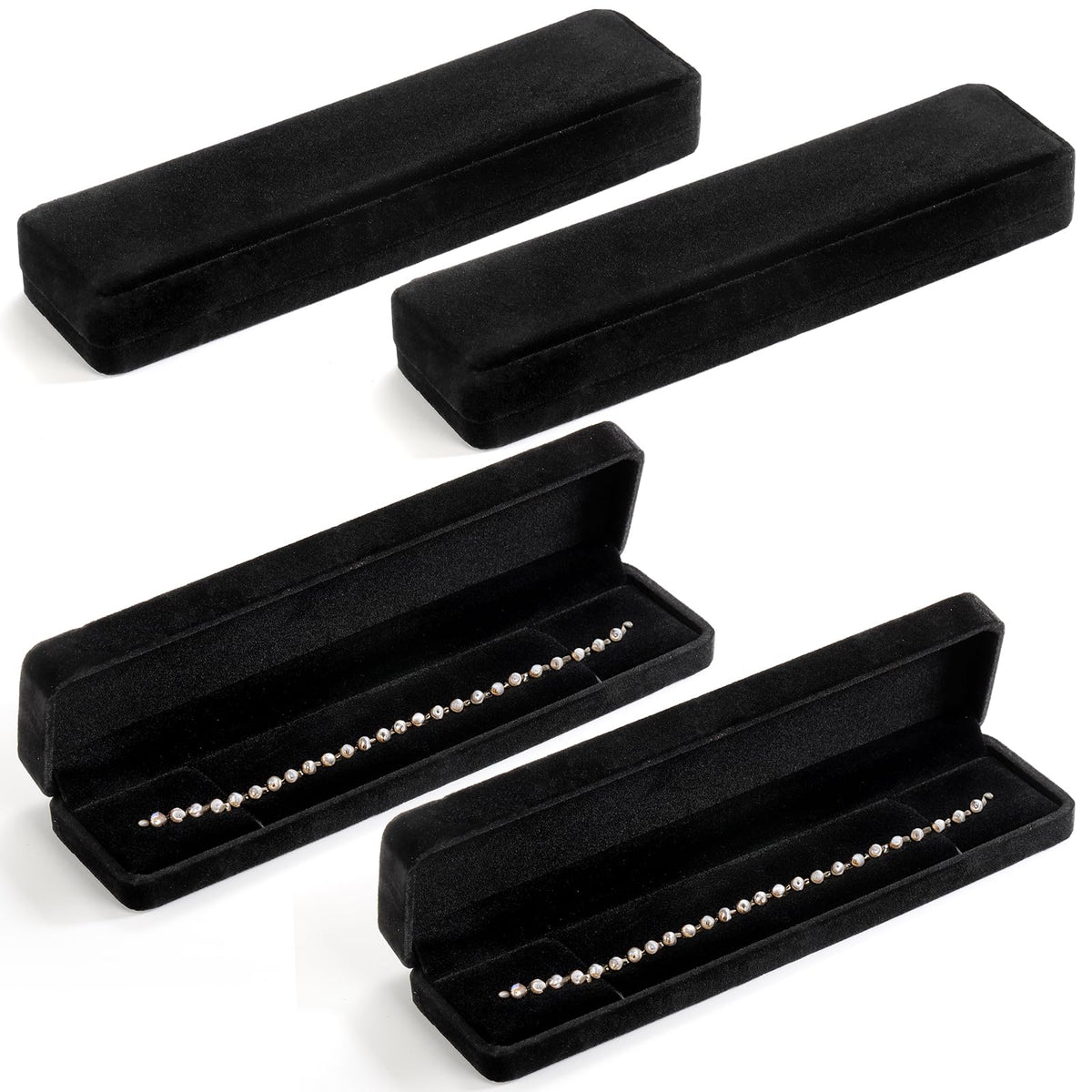 Fasmov 8 Pieces Long Velvet Jewelry Chain Necklace Gift Box Set, Black Velvet Jewelry Boxes Jewelry Present Boxes, Necklace Storage Case for Wedding Engagement Christmas Anniversaries Birthday