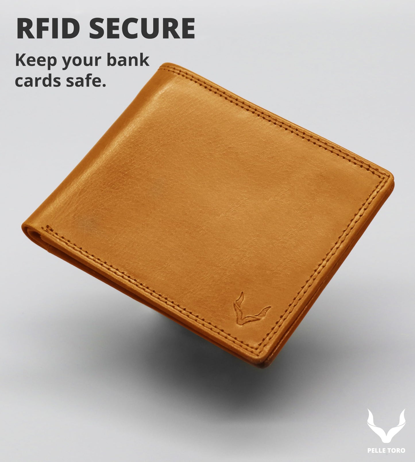 PELLE TORO Minimalist Slim Mens Wallet, Handmade Real Leather Card Wallet with RFID Blocking, 10 Card Holder Slots & Note Section, Tan