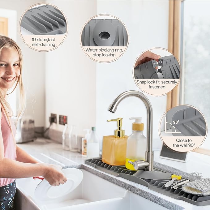 24 Inch Faucet Mat for Kitchen Sink, Silicone Sink Protector&Kitchen Sink