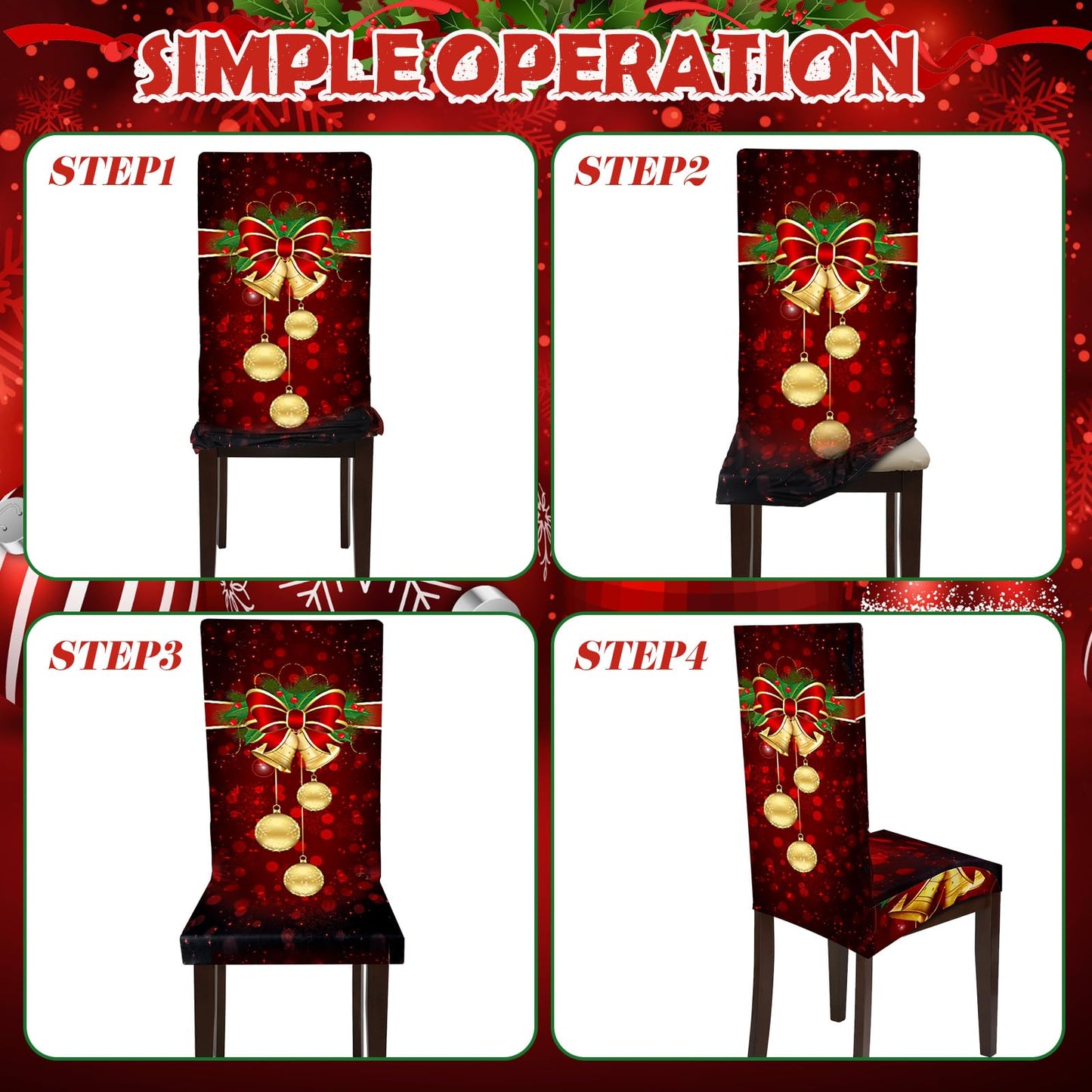 Moukeren 6 Pcs Red Christmas Chair Covers Set Stretch Removable Washable Christmas Dining Chair Seat Covers for Home Hotel Dining Room Kitchen Banquet Wedding Xmas Party Decor