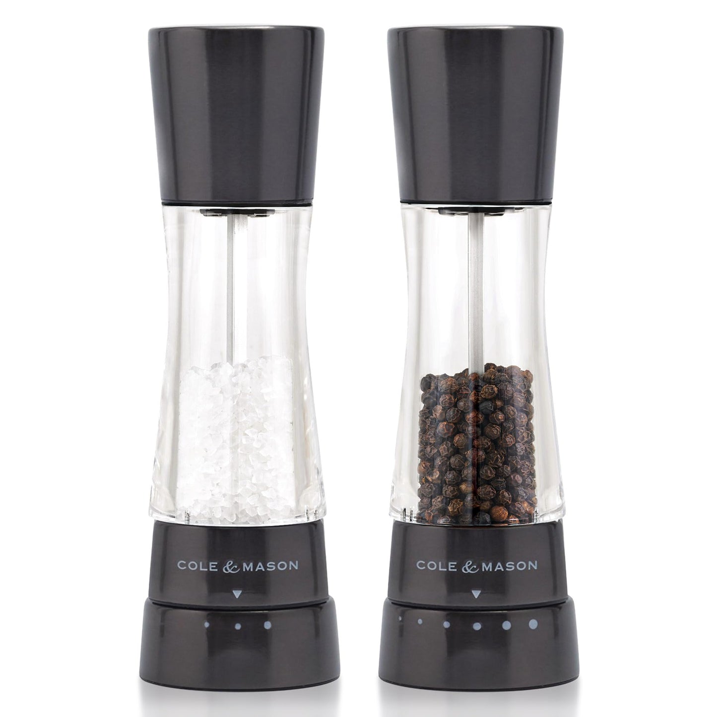 Cole & Mason Derwent Salt and Pepper Grinder Set - Refillable Salt & Pepper Grinder Set with Gourmet Precision Mechanisms - Kitchen Accessories for Cooking - Gift Set, Iron Grey