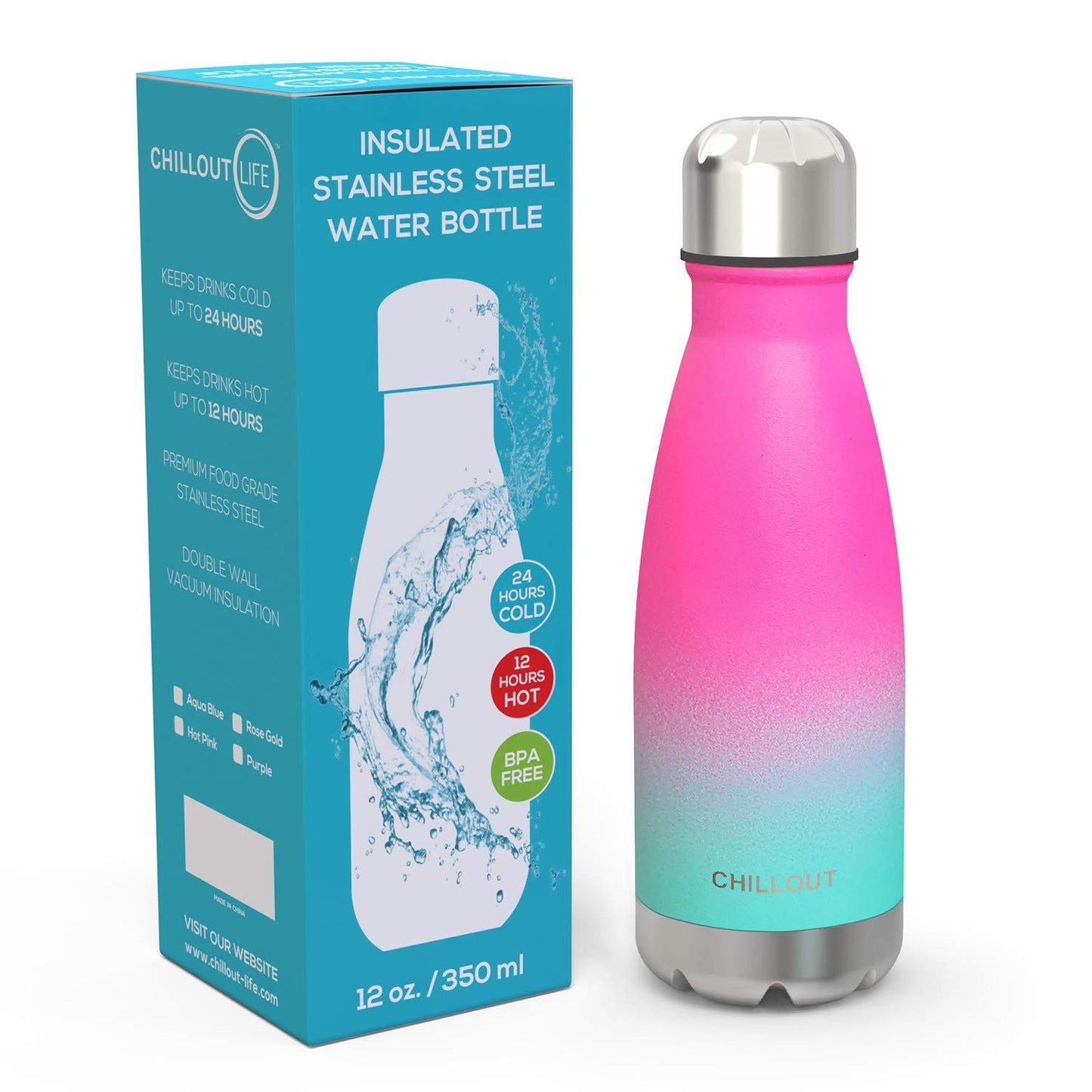 CHILLOUT LIFE Stainless Steel Water Bottle for Kids School: 12 oz Double Wall Insulated Cola Bottle Shape for Cold and Warm Drinks, BPA Free Metal Sports Bottle for Boys, Girls & Women