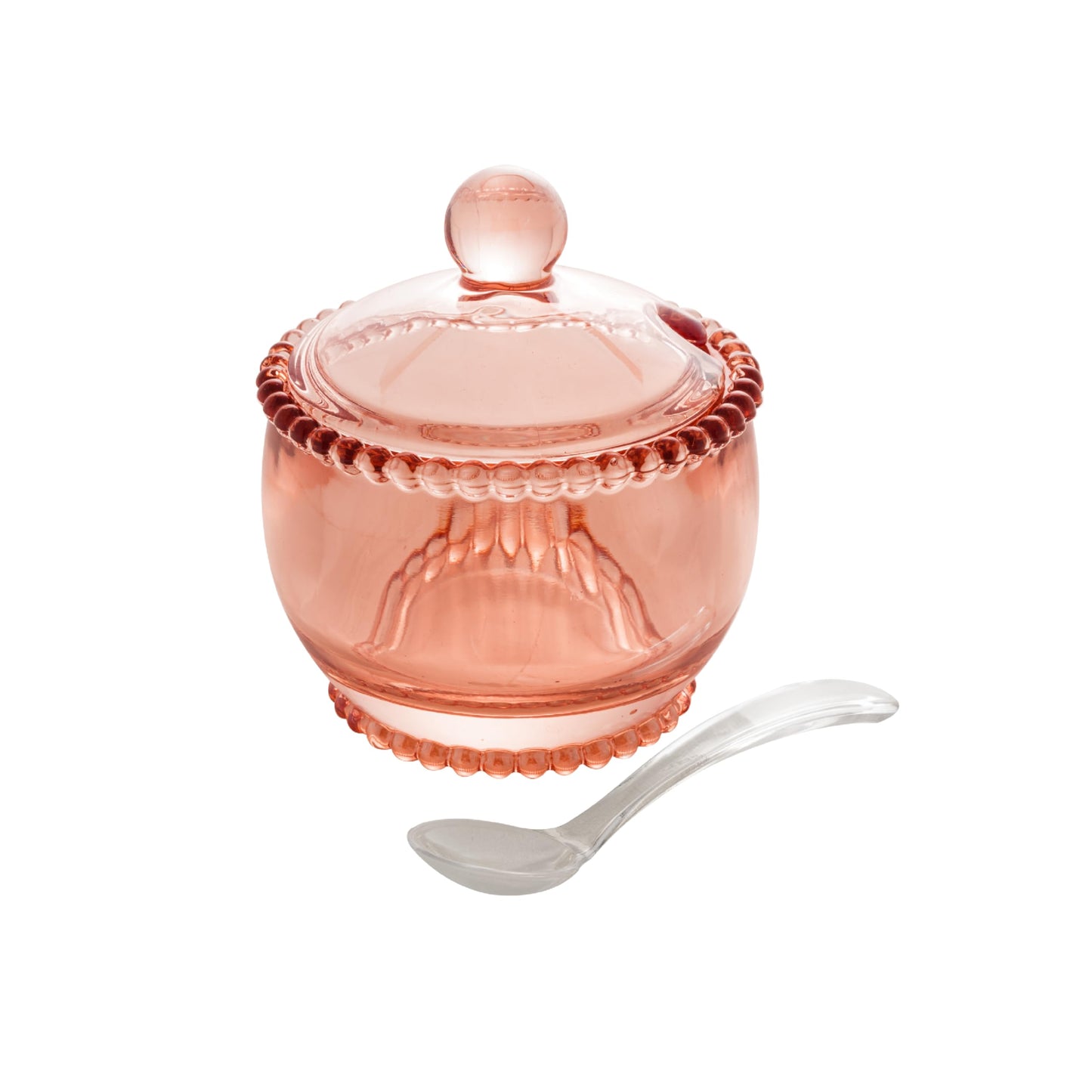 WOLFF - Pearl Crystal Beaded Sugar Bowl with Lid and Spoon - Sugar Holder, Dish for Candy Dispenser, Salt and Condiments Container, Jelly Jar (Pink, Sugar Bowl)
