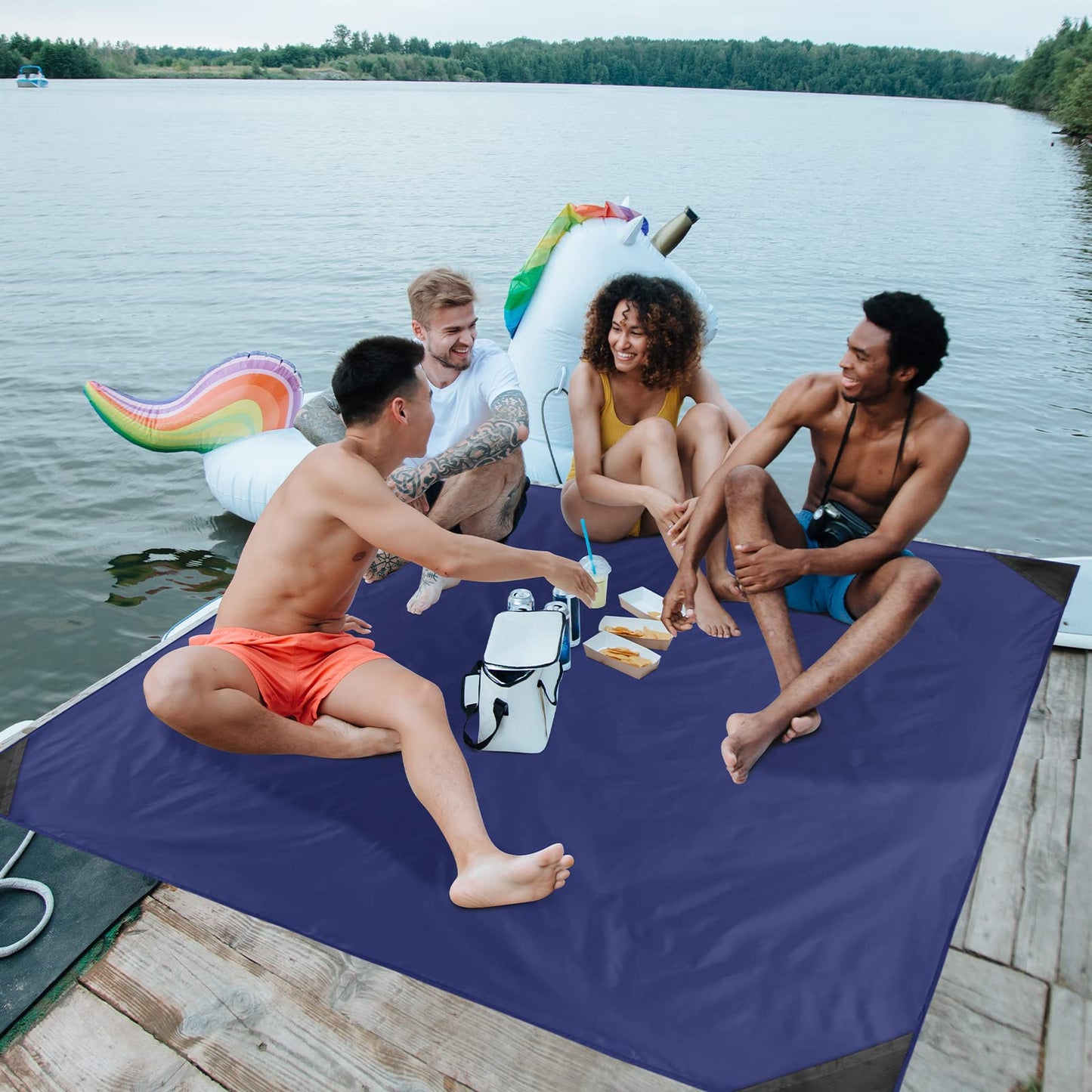 Odoland Hiking Blanket 180 x 160 cm Pocket Blanket Waterproof Heatproof Sandproof Thin Ground Sheet - Lightweight Foldable Beach Mat for Outdoor Camping, Travel, Hiking, Picnic for 2-4 People