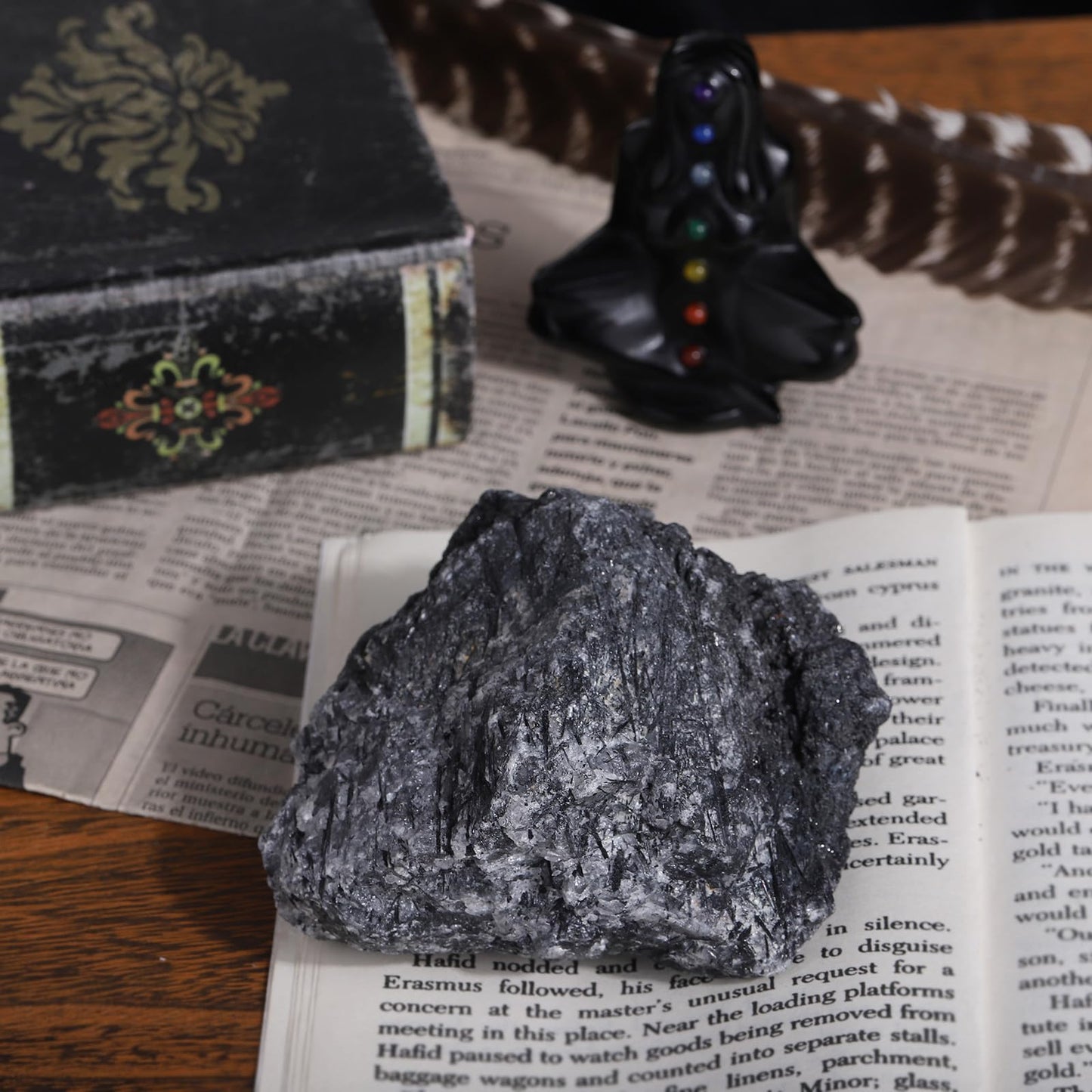 mookaitedecor Black Rutilated Quartz Raw Crystals and Healing Stones, Natural Rocks Mineral Specimen for Home Decor, 701-800g