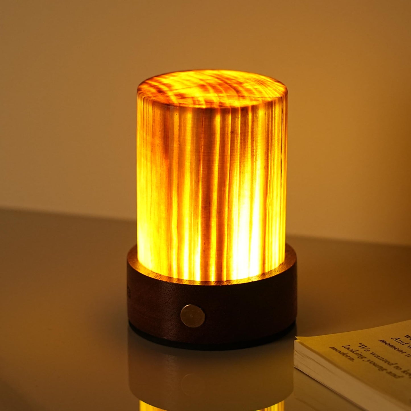 mofilaya LED Night Light Wood -100% Handmade Cordless Lamp Rechargeable USB Battery Operated,Warm Mood Light,Small Touch Night Light for Bedroom,Travel,Living Room,Dormitory