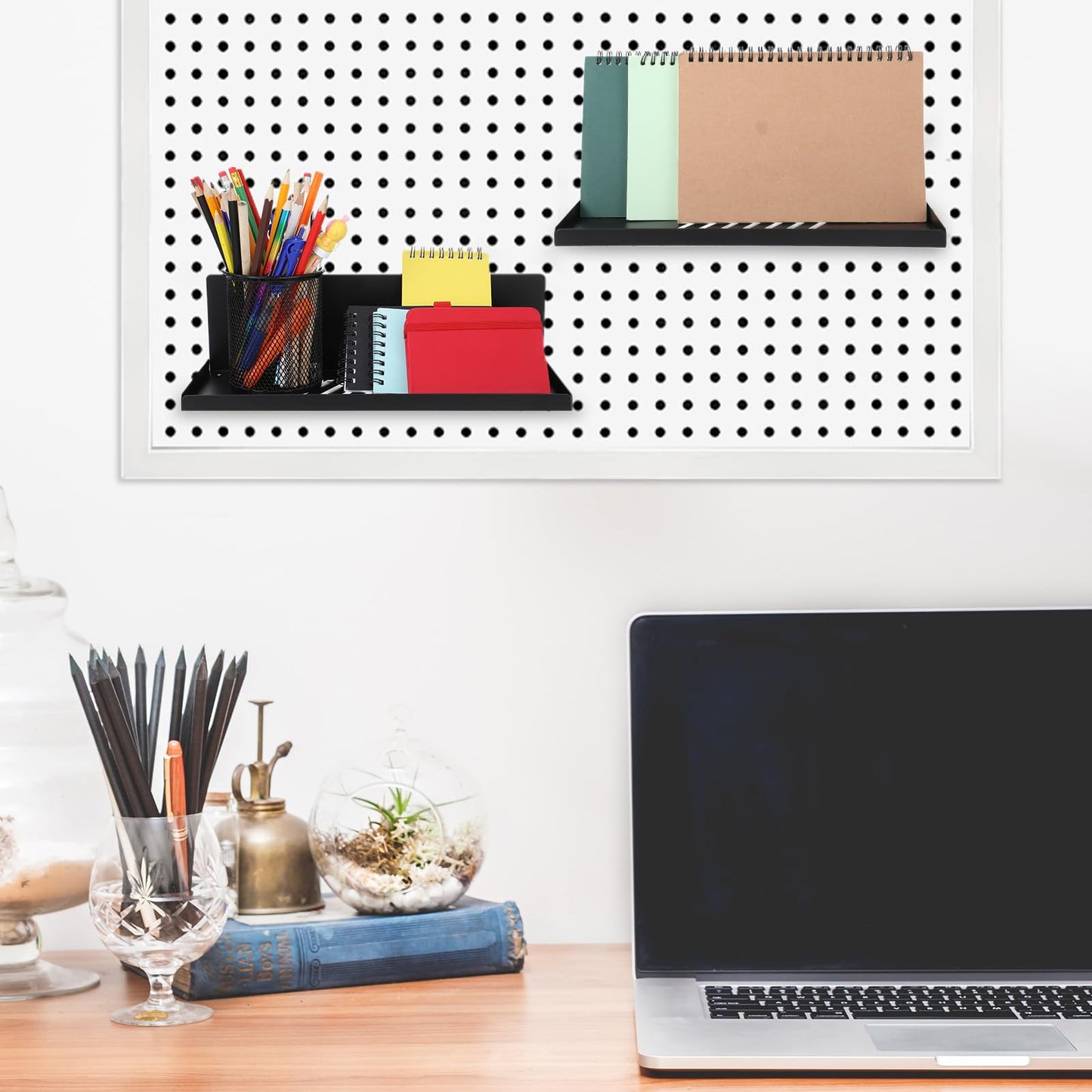 Xaajooio 4 Pack Black Magnetic Shelves Organizer, 12x4.8x3.6 Inch Heavy Duty Steel Pegboard Spice Rack Tray for Kitchen Refrigerator Cabinet Whiteboard Office