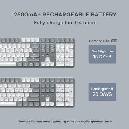 Satechi SM3 Mechanical Keyboard for Mac and Windows, 108 Keys Full Size with White LED Backlit, Wired and Bluetooth for Mac and Windows - Dark Gray/Gray