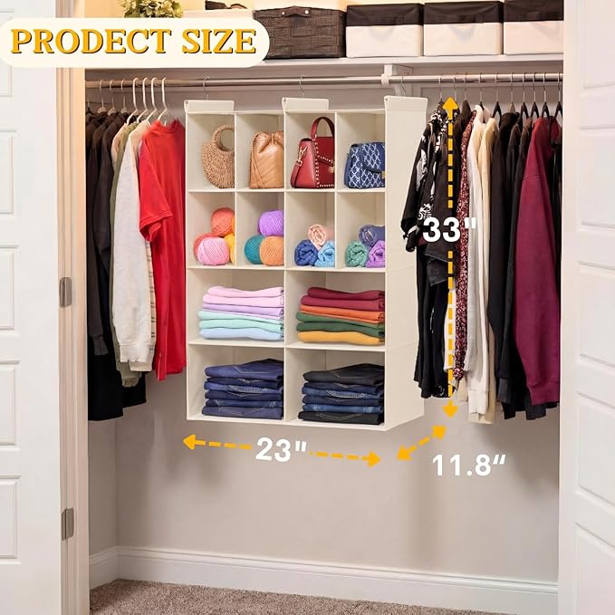 Ofiray-home 4 Tier Hanging Closet Organizer, 12 Compartments Sweater Organizer