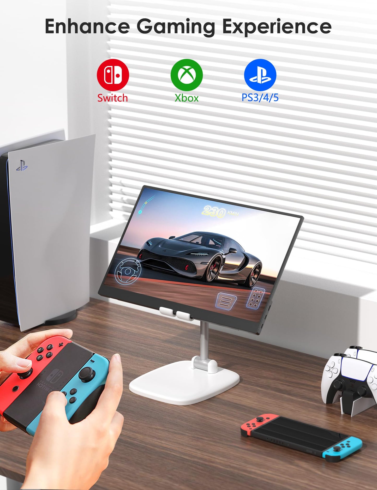 Portable Monitor 15.6 Inch 1080P USB-C HDMI Ultra-Slim Travel Monitor with Kickstand, for Laptop, PC, Mac Phone, PS, Xbox, Swich IPS Ultra-Thin Zero Frame Gaming