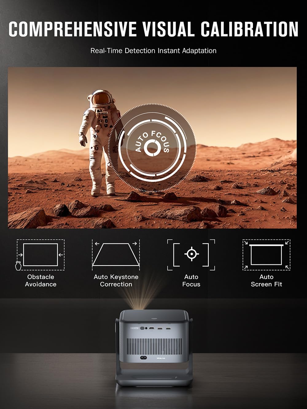 【Now with Netflix & 3000ANSI】Smart 4K Projector with WiFi and Bluetooth, VISSPL 3D Dolby Audio and Auto Focus Portable Outdoor Projector, Movie Home Theater Projectors for Bedroom/Ceiling