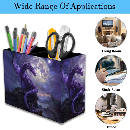 RVHOEZZM Pen Holder and Lace Mouse Mat Set, 2 Compartment Leather Pen Storage Boxes, Makeup Brush Storage Box, Suitable for Office and Home Desk Accessory Storage - Starry Purple Dragon