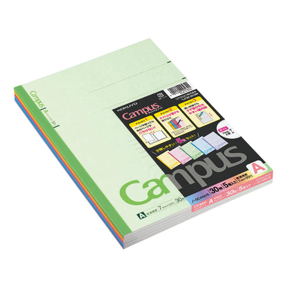 KOKUYO [SET of 5] Campus Notepad Memo Book 30 Pages A-rules 7mm Semi-B5 with 5 Colors from Japan