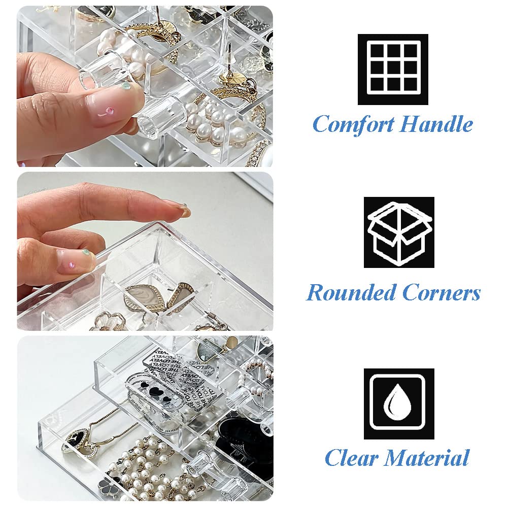 YUFONG Jewelry Boxes Earring Storage Box Organizer 5 Drawers Jewelry Organizer Acrylic Jewelry Storage Box Holder Compartment Transparent Display Storage Case Gift for Women Girls (84 Girds)