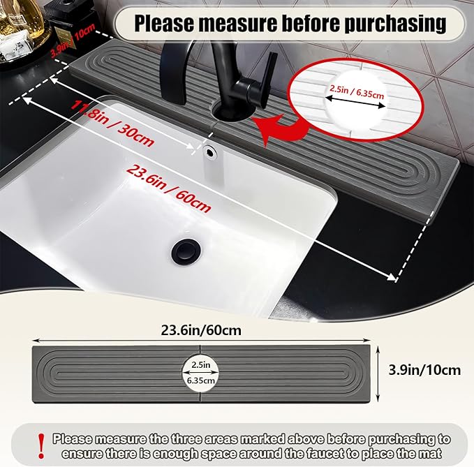 Stone Faucet Mat For Kitchen Sink, 23.6" Diatomite Fast Drying Stone Kitchen